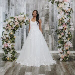 Sparkling A-Line Lace and Sequin Wedding Dress with Detachable Cap Sleeves
